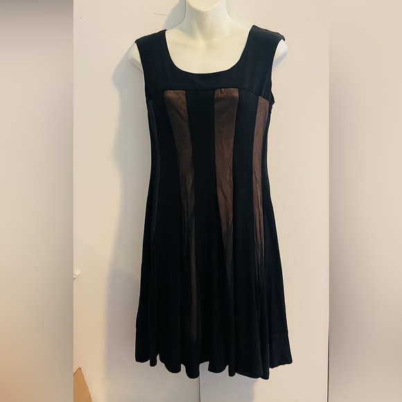 connected apparel Dresses & Skirts - Connected Petite Dress Women’s 6P Black/Brown Stripes Fit & Flare